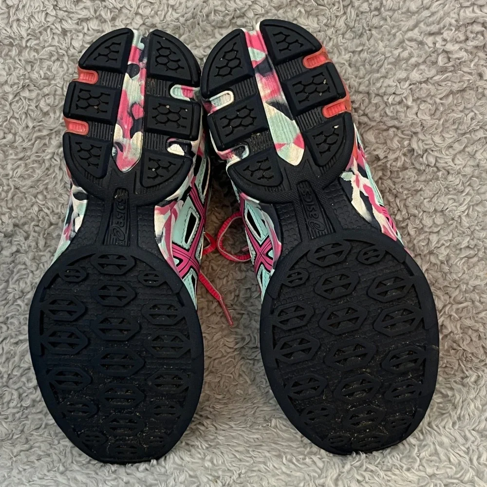 ASICS Gel-Frantic 7 Womens Running Shoes Size 6 Teal Pink‎ Mesh Camo T3A6Q